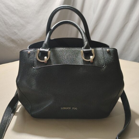 London Fog Black Handbag Tote Bag Crossbody Strap Multiple Compartments Medium - Picture 10 of 14